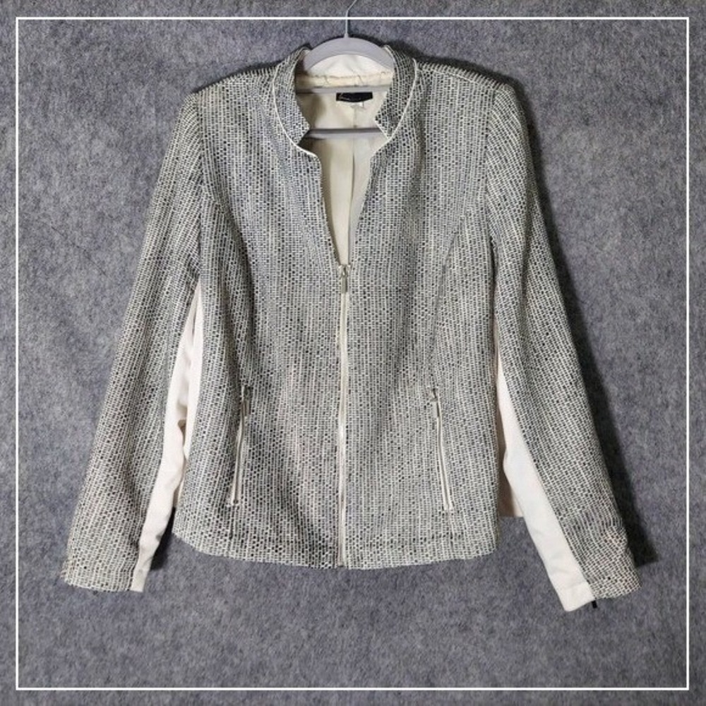 Lane Bryant Blazer Women Plus 22 Black Tweed Zip Front‎ Quiet Luxury Career Chic